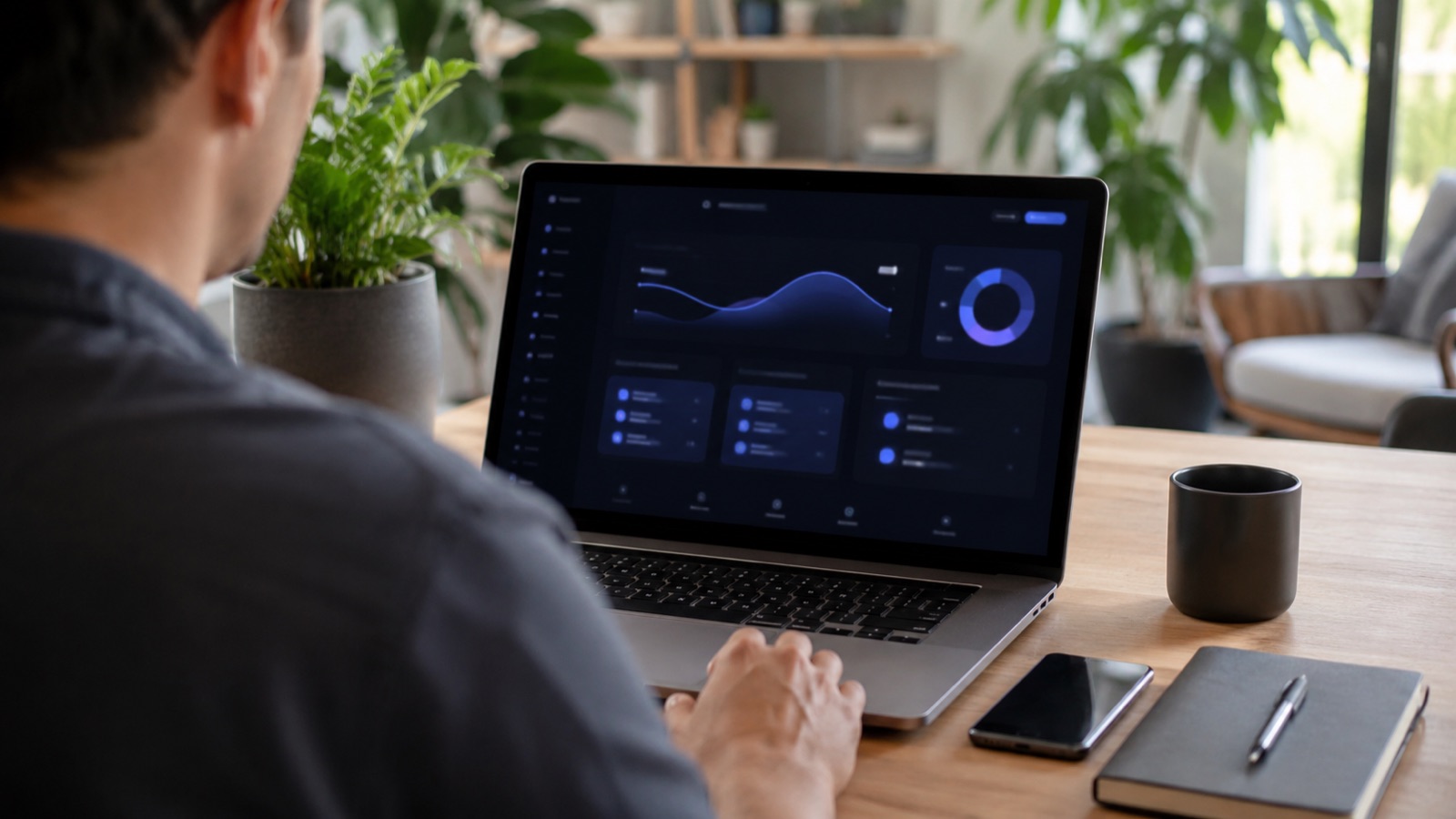 Founder reviewing a live product dashboard after registering a domain